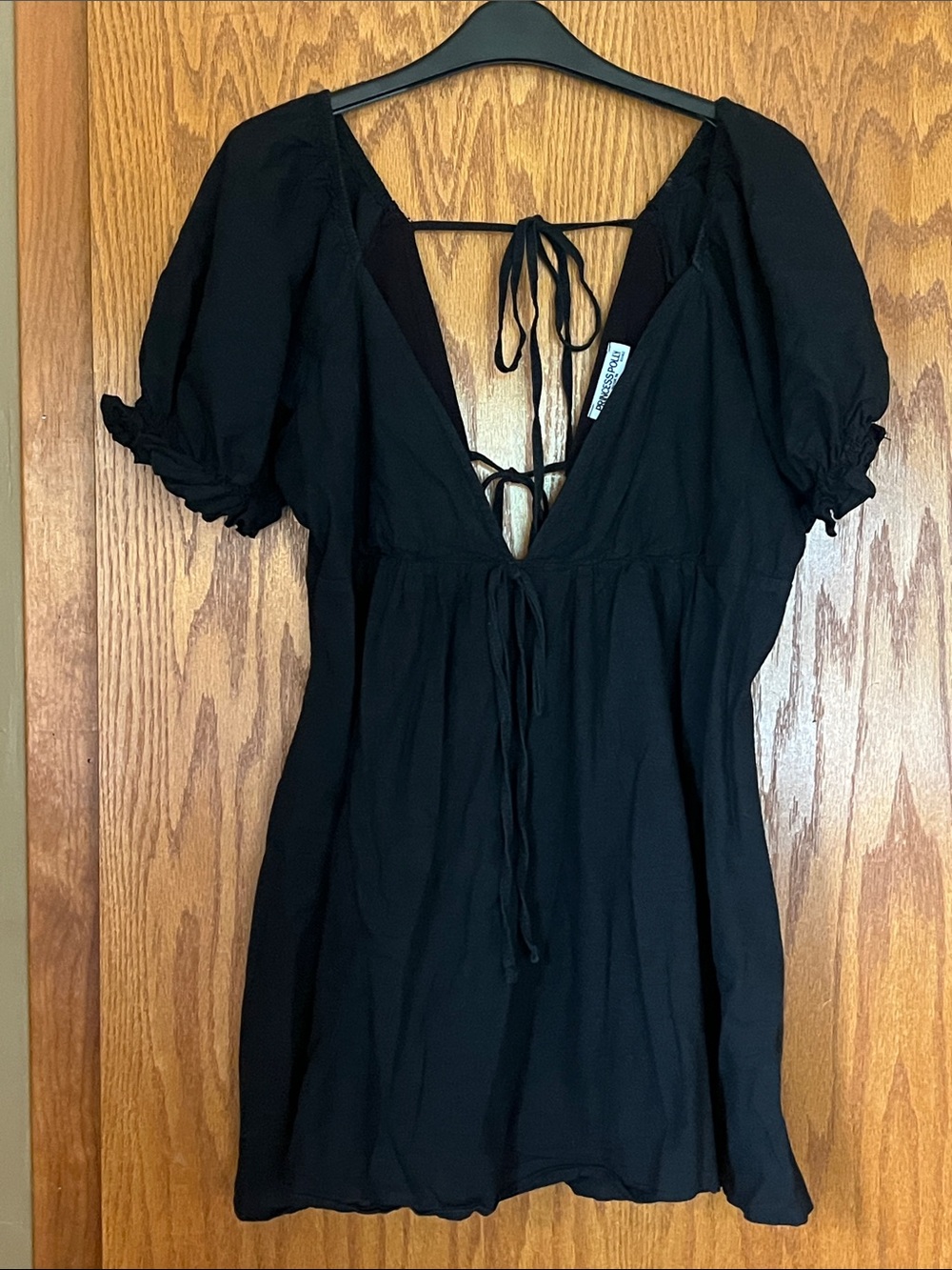 Princess Polly Black Deep V Tie-Back Mini Dress